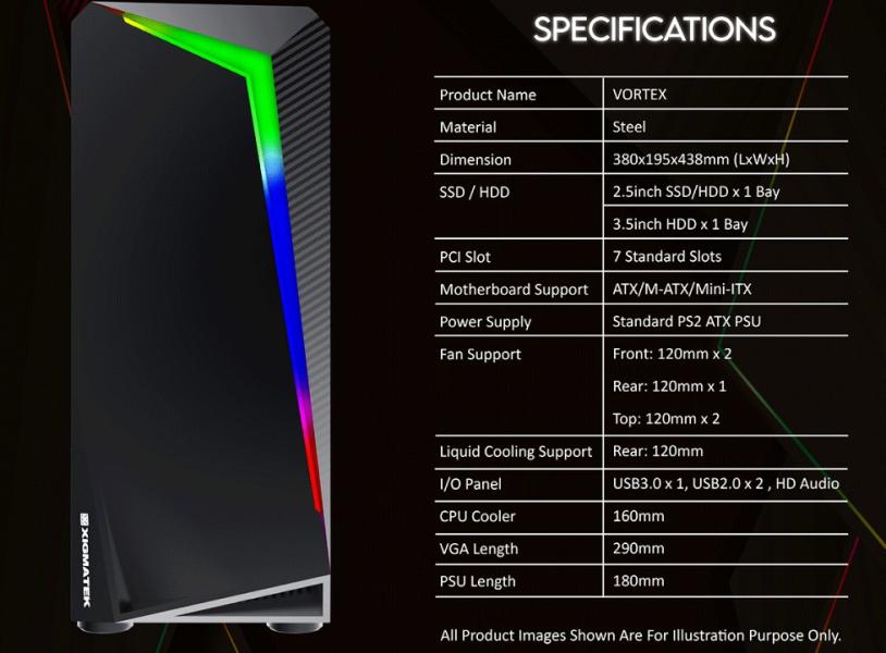 Кутия XIGMATEK Vortex EN46171, 1xUSB 3.0, 2xUSB 2.0, HD Audio, ATX/M-ATX/Mini ITX, Черна