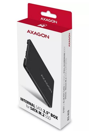 Преходник AXAGON RSS-M2B SATA - M.2 SSD SATA, up to 80mm SSD, ALU body, black