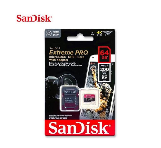 Карта памет SanDisk Extreme PRO microSDXC 64GB + SD Adapter, up to 200MB/s & 90MB/s Read/Write