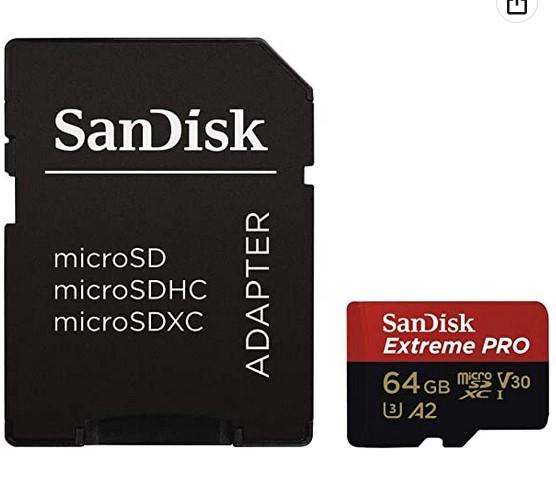 Карта памет SanDisk Extreme microSDXC 64GB + SD Adapter, A2 C10 V30 UHS-I U3 up to 170MB/s & 80MB/s Read/Write