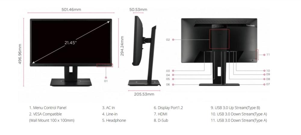 Монитор VIEWSONIC VG2440 22" (55.88 cm) VA панел, 1920x1080 16:9, 60Hz, 5.0ms, 250 cd/m², HDMI, DP, VGA, 2xUSB