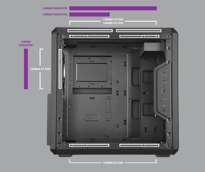 Кутия Cooler Master Box Q500L, 2x USB 3.0, 1x 3.5mm Audio Jack, 1x 3.5mm Mic Jack, ATX, черна