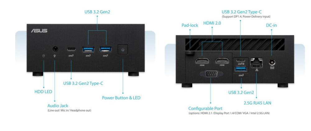 Компютър barebone ASUS PN64-BB5003MDE1 (12-ядрен) Intel Core i5-13500H (3.5/4.7GHz, 18M), DDR5 SO-DIMM, 1x PCIe Gen 4 x4 M.2 NVMe SSD, LAN, Wi-Fi 6Е, Bluetooth, HDMI, DisplayPort, USB Type-C, Free DOS