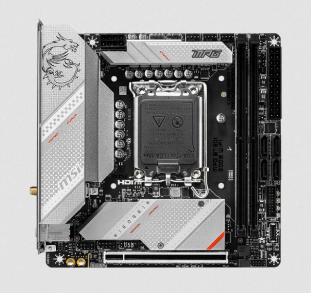 Дънна платка MSI MPG B760I EDGE WIFI, LGA 1700, 2x DDR5, 2x M.2 slots, 1x HDMI, 1x DP, 2x USB 3.2 Gen 1, 1x USB 3.2 Gen 2, 2x USB 2.0, Type-C, 7.1 HD Audio, 2.5Gbps LAN, WI-FI 6E, BT, Mini-ITX