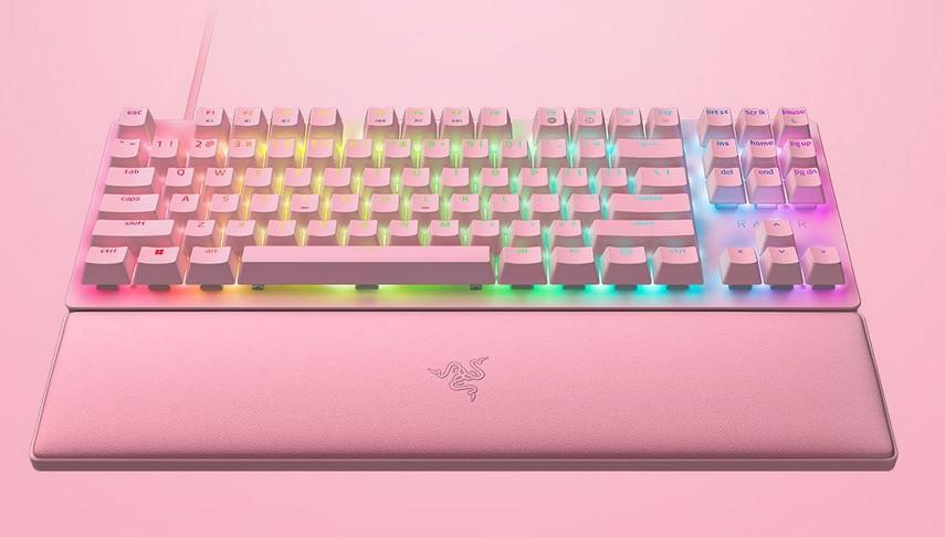 Клавиатура Razer Huntsman V2 Tenkeyless, механична, Linear Optical Switches Gen-2, RGB подсветка, розова, USB