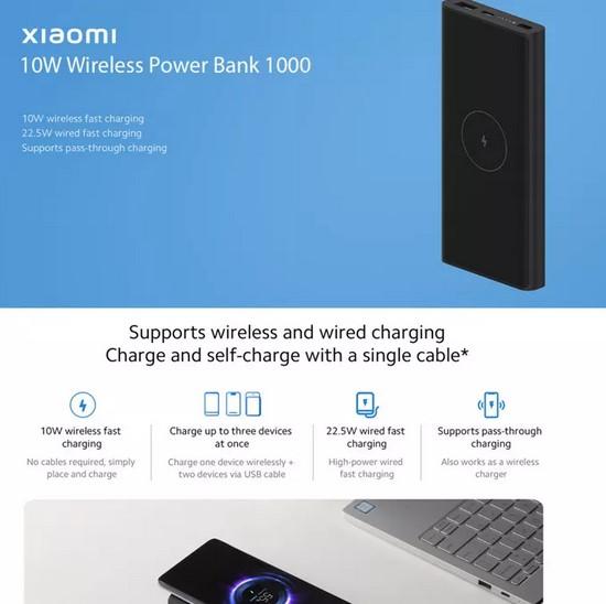 Външна батерия Xiaomi Mi power bank 10W Wireless Power Bank, 10000mAh, USB C, черна