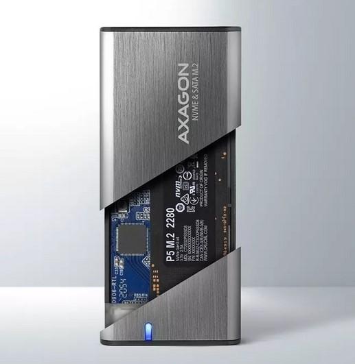 Кутия AXAGON EEM2-SG2 за M.2 NVMe (2242/2260/2280) SSD, USB C 3.2 Gen 2, сива