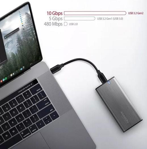 Кутия AXAGON EEM2-SG2 за M.2 NVMe (2242/2260/2280) SSD, USB C 3.2 Gen 2, сива