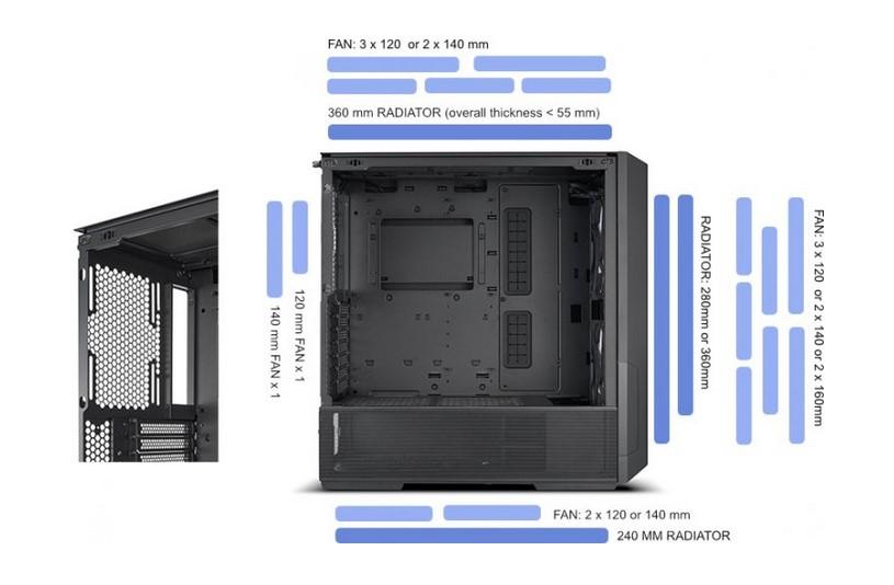 Кутия Lian-Li LANCOOL 216 RGB Mid-Tower, Tempered Glass, 2 x USB 3.0, 1 x USB Type-C, 1 x Audio, E-ATX (Under 280mm)/ATX/Micro-ATX/Mini-ITX, Черна