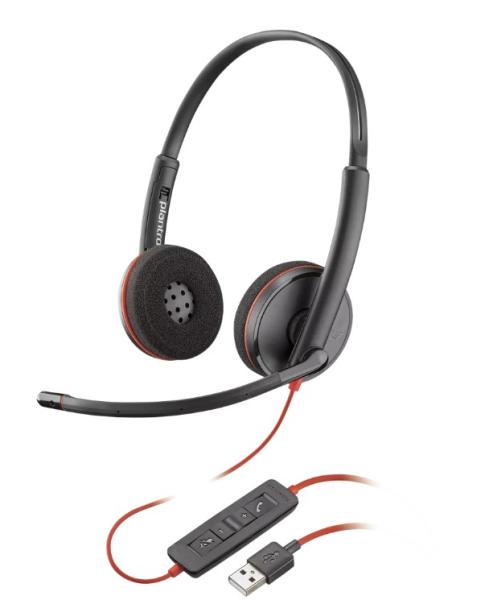 Слушалки POLY Blackwire C3220 Stereo Stereo Headset Single Unit, USB-A, микрофон, шумоизолиращи, черни