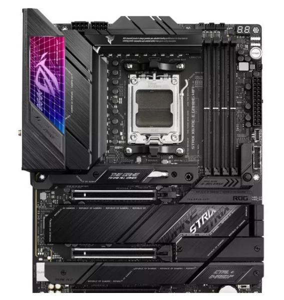 Дънна платка Asus ROG Strix X670E-E Gaming WIFI, X670E, AM5, DDR5, PCI-E 5.0 (HDMI, DP), 4x M.2, 4x SATA 6Gb/s, 1x USB 3.2 Gen2x2 Type-C, Wi-Fi 6E, Bluetooth 5.2, ATX