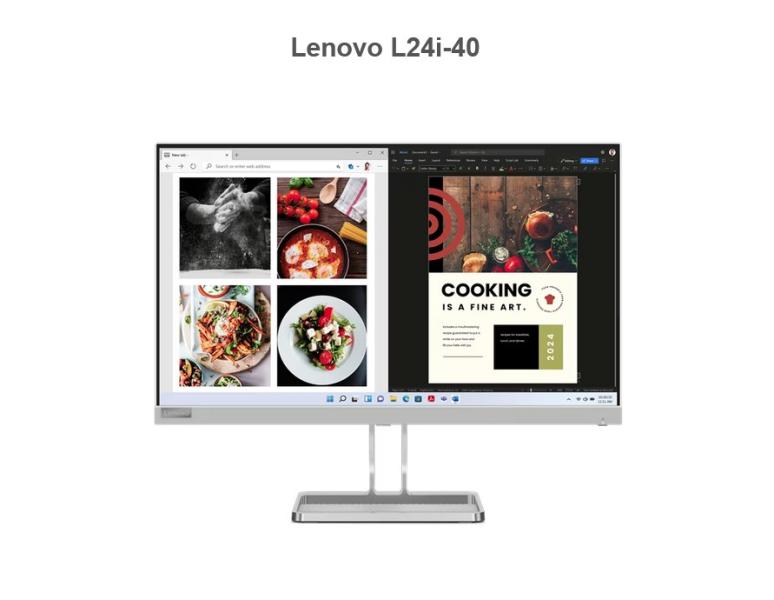 Монитор Lenovo L24i-40 (67A8KAC3EU), 23.8" (60.45cm), IPS панел, 100Hz, Full HD, 4ms, 250cd/m2, HDMI, VGA