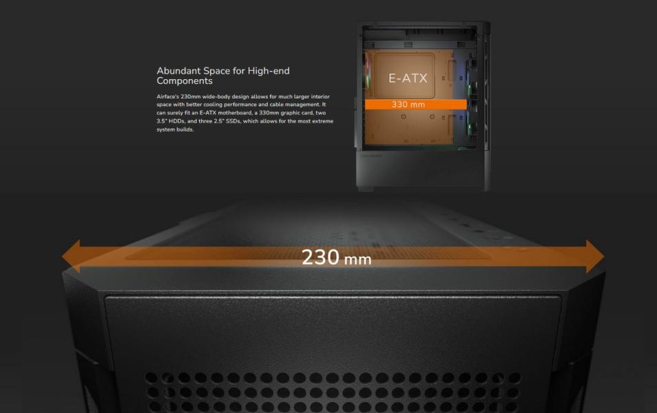Кутия COUGAR Airface, Mid Tower, USB 3.0 x 2, USB 2.0 x 1, MiniITX/MicroATX/ATX/ CEB/ E-ATX