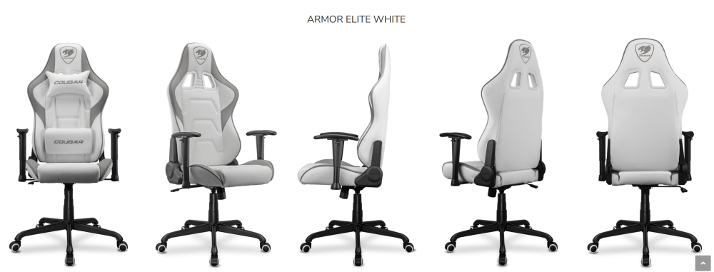 Геймърски стол COUGAR Armor Elite White Gaming Chair, газов асансьор, 2D регулируеми подлакътници