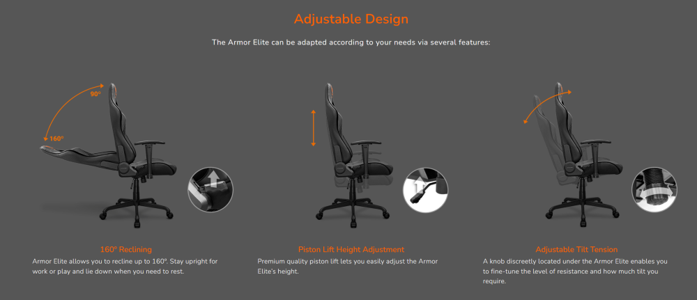 Геймърски стол COUGAR Armor Elite White Gaming Chair, газов асансьор, 2D регулируеми подлакътници