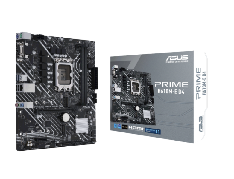 Дънна платка ASUS PRIME H610M-E D4-CSM, H610, DDR4, PCI-E 4.0, 4x SATA 6Gb/s, 2x M.2, D-Sub, HDMIDP, mATX