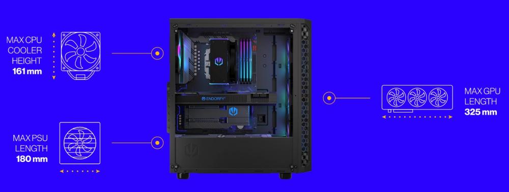 Кутия Endorfy Signum 300 ARGB, Mid-Tower, 2x USB-A (3.1 GEN 1), 1x Audio/1x Mic, ATX/mATX/mITX