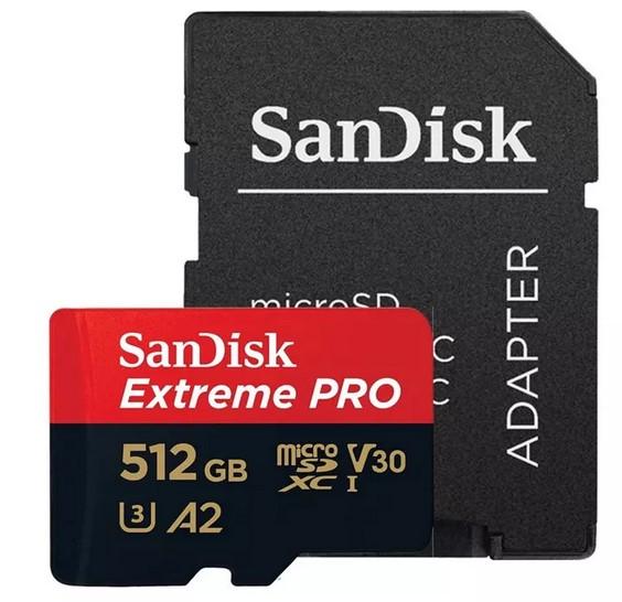 Карта памет SanDisk Extreme PRO microSDXC 512GB + SD Adapter, A2 C10 V30 UHS-I U3