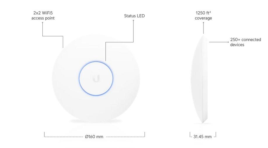 Ubiquiti Access Point UniFi AC lite, 2x2MIMO, 300 Mbps(2.4GHz),867 Mbps(5GHz)2, точка за достъп 1x10/100/1000 RJ-45 Port, захранване по Ethernet (PoE)
