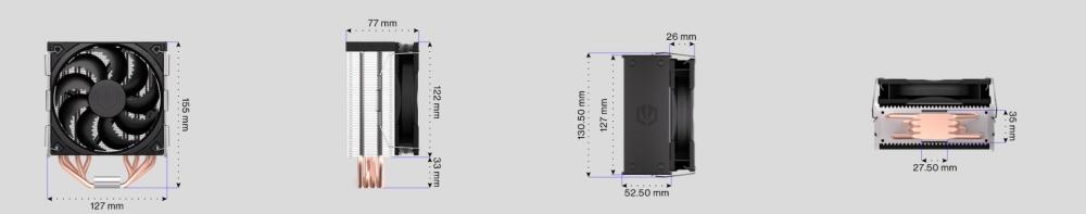 Охладител Endorfy 5, 1x FLUCTUS 120 PWM fan, TDP 220W, Intel LGA 115x/1200/1700/775/1366/2011/2066, AMD AM5/AM4/AM3+/AM2+/FM2+/FM1, 155×127×77mm