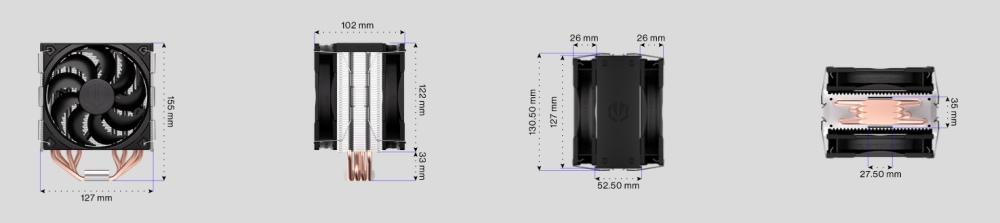 Охладител Endorfy Fera 5 Dual Fan, 2x FLUCTUS 120 PWM fan, TDP 220W, Intel LGA 115x/1200/1700/775/1366/2011/2066, AMD AM5/AM4/AM3+/AM2+/FM2+/FM1