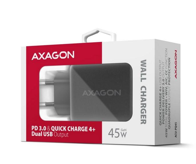 Зарядно AXAGON ACU-PQ45 wall charger QC3.0,4.0/AFC/FCP/PPS/Apple + PD type-C, 45W, black