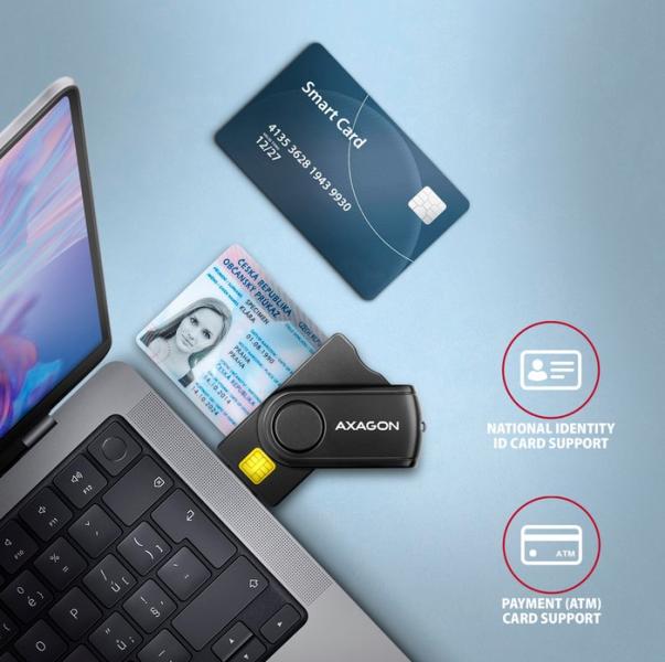 Четец за карти AXAGON CRE-SMP2A, USB-A/USB-C 2.0, ID card/Smart card/SD/SDHC/SDXC/MicroSDHC/microSDXC/SIM card reader