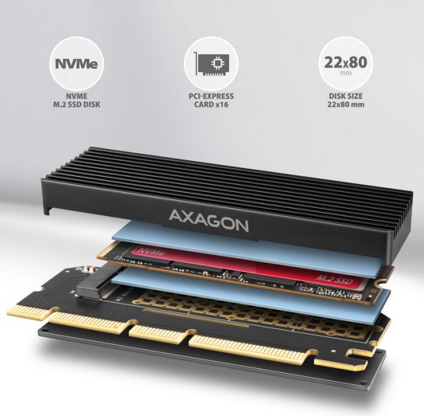 Адаптер AXAGON PCEM2-XS, от PCIe 4x/8x/16x към M.2 (NVMe) SSD, за 2230/2242/2260/2280