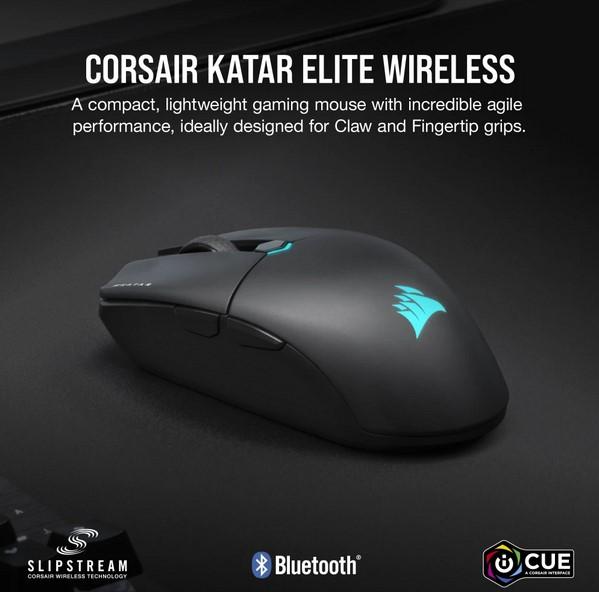 Геймърска мишка Corsair KATAR Elite Bluetooth/Wireless/USB, 26000 DPI, Optical, Black