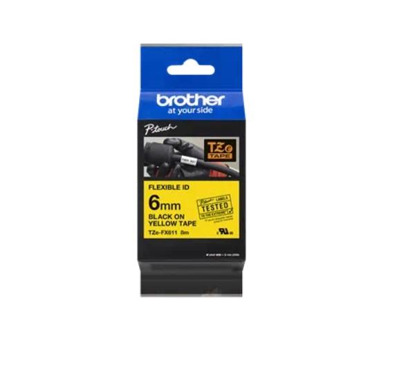 Лента Brother TZEFX611, BLACK ON YELLOW FLEXIBLE, 6mm/8m