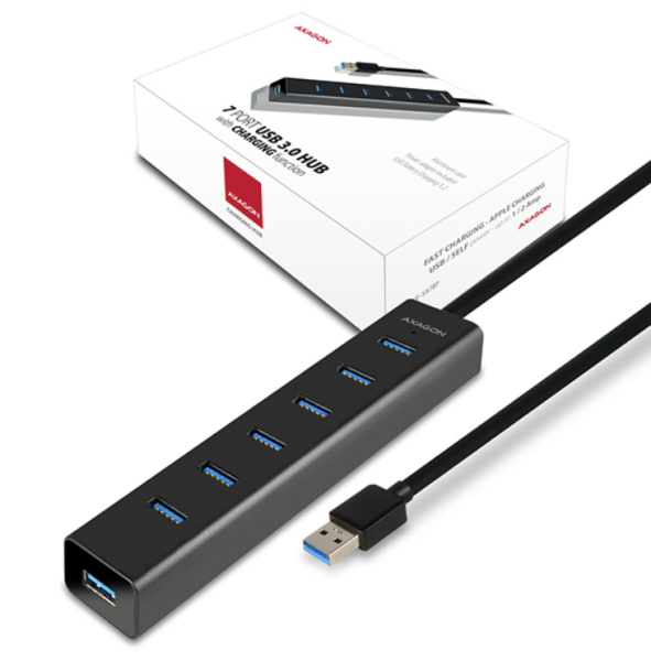 USB Хъб Axagon, 7 порта, 7x USB 3.0 Type-A, AC Adapter, черен