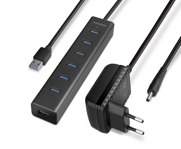 USB Хъб Axagon, 7 порта, 7x USB 3.0 Type-A, AC Adapter, черен