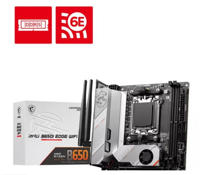 Дънна платка MSI MPG B650I Edge WiFi, B650, AM5, 2x DDR5, 2x M.2, 4x SATA 6Gb/s, Wi-Fi 6E, HDMI, Mini-ITX