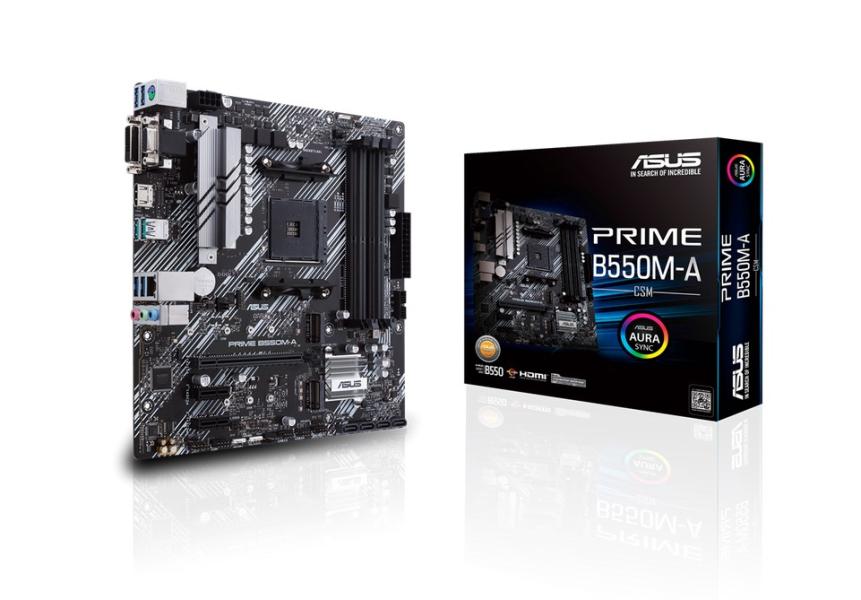 Дънна платка Asus PRIME B550M-A/CSM, B550, AM4, 4x DDR4, PCI-E 4.0, 4x SATA 6Gb/s, 2x M.2, HDMI, DVI, VGA, Micro ATX