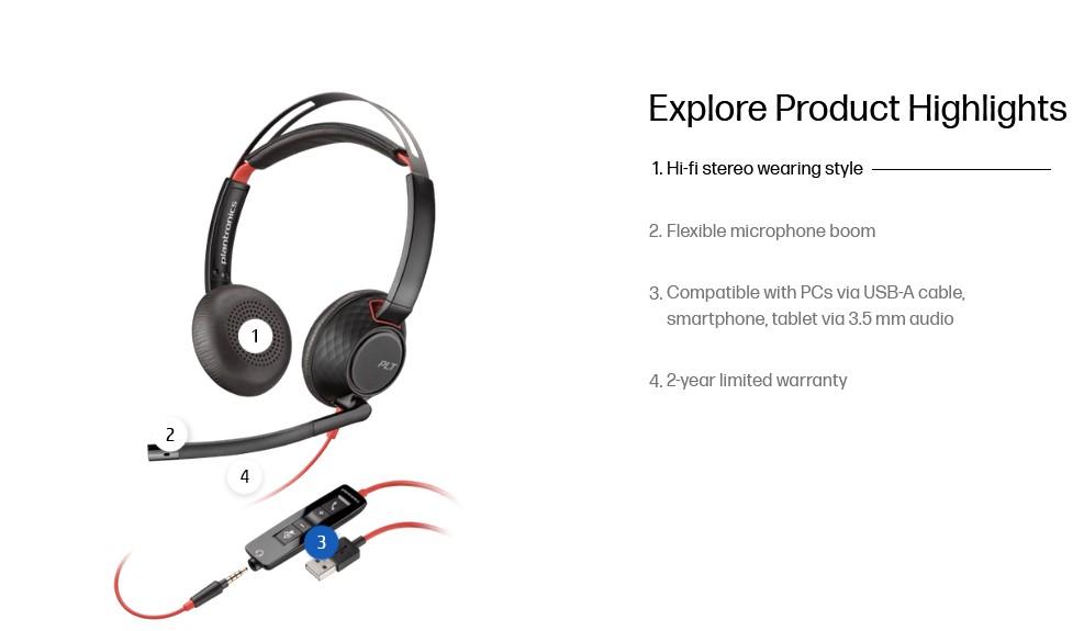 Слушалки HP Poly Blackwire 5220 Stereo USB-A Headset