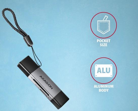 Четец за карти AXAGON CRE-DAC, SD/SDHC/SDXC/MicroSDHC/microSDXC, USB-A 3.2 Gen 1/USB-C 3.2 Gen 1
