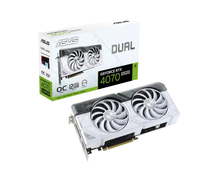 Видео карта ASUS DUAL RTX4070 SUPER OC 12GB GDDR6X WHITE, 192-bit, HDMI, 3x DP