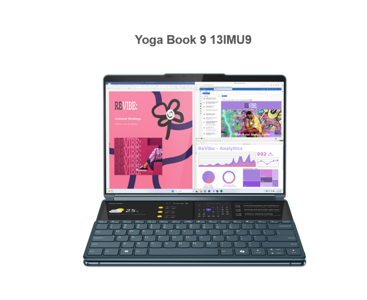 Лаптоп LENOVO YOGA Book 9, Intel Core Ultra 7 155U 12C (1.7 / 4.8 GHz, 12MB Cache) 13.3" (33.78 cm) 2.8k OLED Touchscreen, 32GB DDR5, 1TB PCIe 4.0, Windows 11 Pro