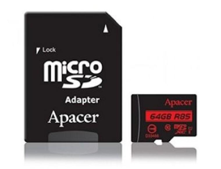 Карта памет Apacer microSDXC 64GB UHS-I U1 R85 Class10, Adapter