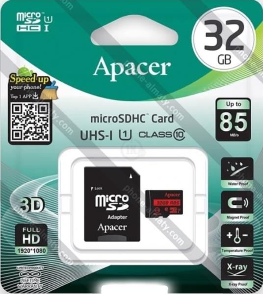 Карта памет Apacer microSDXC 64GB UHS-I U1 R85 Class10, Adapter