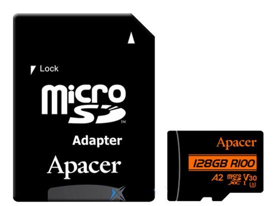 Карта памет Apacer microSDXC 128GB UHS-I U3 V30 A2, Adapter 