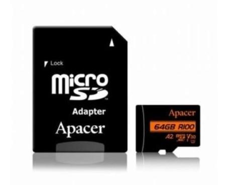 Карта памет Apacer microSDXC 64GB UHS-I U3 V30 A2, Adapter 