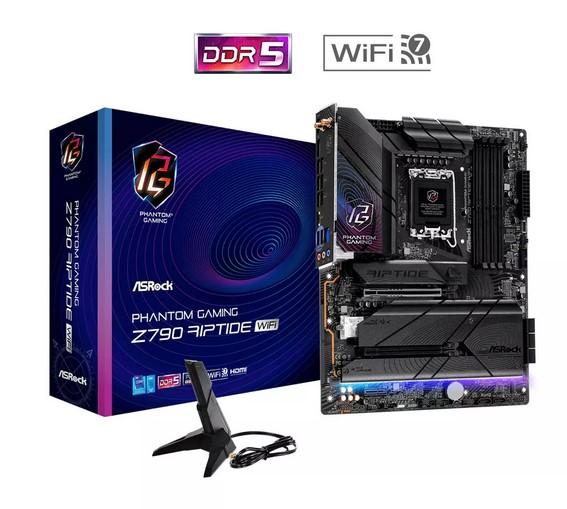 Дънна платка ASRock Z790 Riptide WiFi, Z790, LGA1700, DDR5, PCIe 5.0(CF), 5x M.2, 8x SATA 6Gb/s, HDMI, DP, 4x USB 3.2 Gen2 Type-A, 1x USB 3.2 Gen1 Type-C, ATX