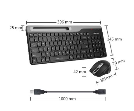 Комплект клавиатура и мишка A4TECH Fstyler FB2535C, Bluetooth/Wireless, Черен/Сив