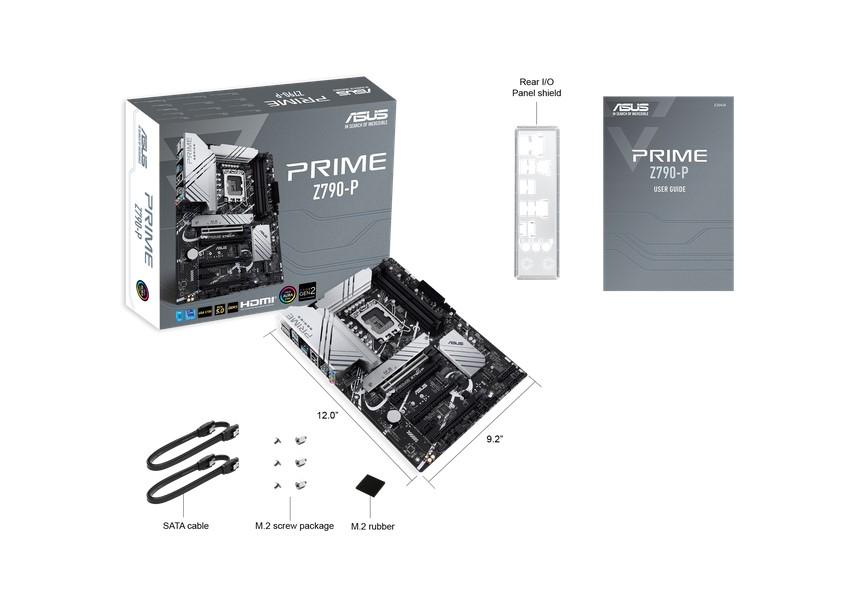 Дънна платка ASUS PRIME Z790-P, LGA1700, DDR5, PCIe 5.0, 4x SATA 6Gb/s, 3x M.2, 1x USB Type-C, HDMI, DP, Aura Sync RGB, ATX