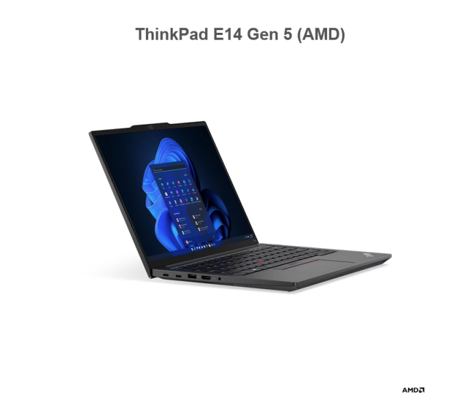 Лаптоп Lenovo ThinkPad E14 Gen 5, AMD Ryzen 7 7730U 8C (2.0/4.5GHz, 16MB cache), 14" (35.56cm) WUXGA Anti-Glare, 24GB DDR4, 1TB SSD NVMe, 2x USB 3.2 Type-C, Free DOS