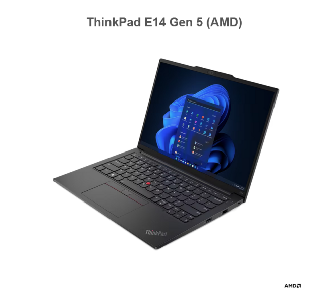 Лаптоп Lenovo ThinkPad E14 Gen 5, AMD Ryzen 7 7730U 8C (2.0/4.5GHz, 16MB cache), 14" (35.56cm) WUXGA Anti-Glare, 24GB DDR4, 1TB SSD NVMe, 2x USB 3.2 Type-C, Free DOS