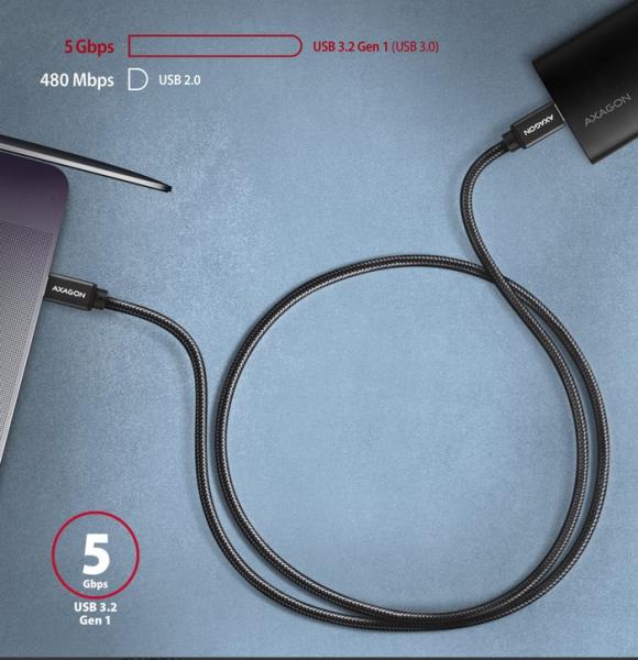 Кабел Axagon Data and charging, USB Type-C към  USB Type-C 3.2 Gen 2, 1.5 m. PD 60W, 3A