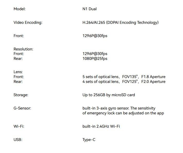 DDPAI Видеорегистратор Dash Cam Set N1 DUAL, Rear Cam included