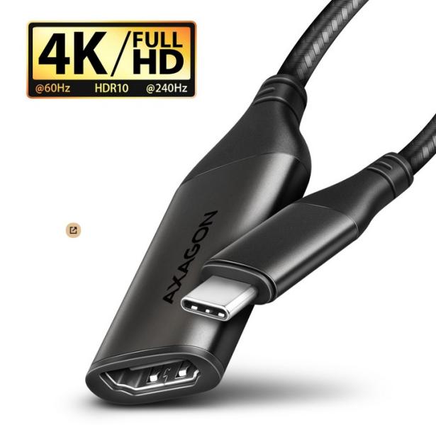 Кабел AXAGON RVC-HI2M, USB Type-C към HDMI 2.0 adapter 4K/60Hz Aluminum, 25 cm